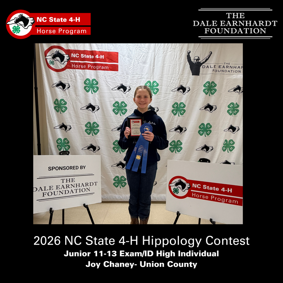 The top 11-13 junior in Hippology Exam/ID and their awards for the 2026 NC State 4-H Hippology Contest