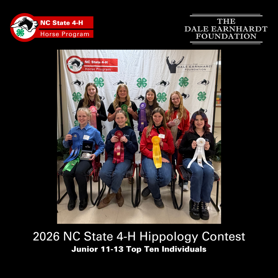 The top ten 11-13 junior individuals overall and their awards for the 2026 NC State 4-H Hippology Contest