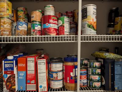 Pantry strategically placed by foods, how used, dry versus liquids, etc