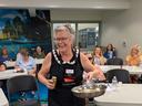 Extension Master Food Volunteer is Margarete O'Leary from Supply demonstrating how to bloom a spice mixture to get the best flavors.