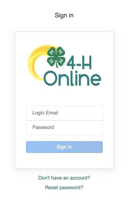 Screenshot of the login screen for 4-H Online 2.0