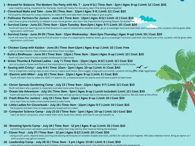 2026 Hoke County 4-H Summer Fun Schedule - offering 23 day camps starting June 9 - ending August 14