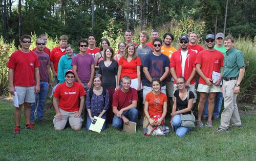 A NC State University class tours the pollinator garden