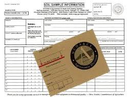 Soil Sample Information form titled "SOIL SAMPLE INFORMATION" with a tan sample envelope and logo