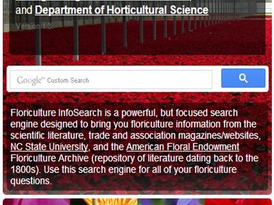 Floriculture InfoSearch header with search box; funded by American Floral Endowment