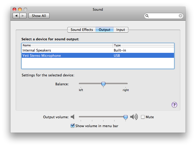 Sound output setting