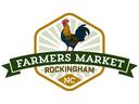 Rooster standing above banner reading "FARMERS MARKET" with "ROCKINGHAM" and "NC"