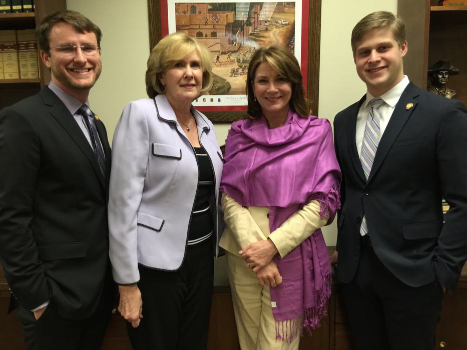 (L to R) Josh Grant, Research Asst. Mary Marchman, Legislative Asst. Senator Kathy Harrington Javier Pico, Intern