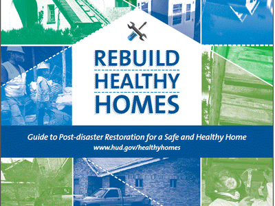 Cover: "REBUILD HEALTHY HOMES" — guide to post-disaster home restoration