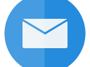 White envelope icon centered on blue circle with a vertical two-tone split