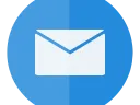 White envelope icon centered on blue circle with a vertical two-tone split