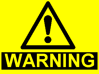 Yellow warning triangle with exclamation mark above text WARNING
