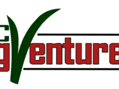 NC agVentures text with green leaf-shaped "V" and red lettering framed by black lines