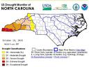 Map of North Carolina showing drought classifications and legend — Oct 18, 2016