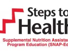 Red stair graphic and text "Steps to Health" — Supplemental Nutrition Assistance Program Education (SNAP-Ed)