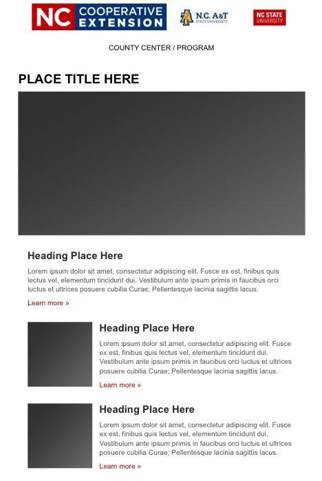 Hybrid Template- Large headlinge image at top with several images with text side-by-side below