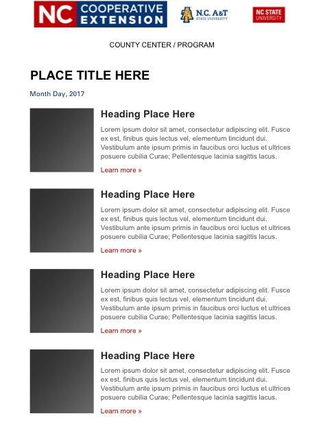 Screenshot of a Newsletter template (several images next to description text for updates)