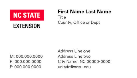2-column example business card with NC State Extension Logo and employee details