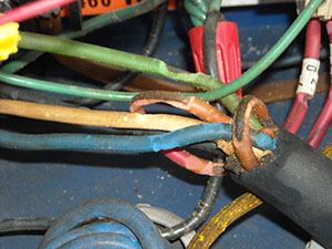 Fire ant damage to the insulation on the wiring of an electrical motor