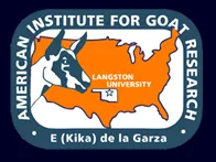 Goat head over Oklahoma map labeled Langston University; border reads American Institute for Goat Research and E (Kika) de la Garza