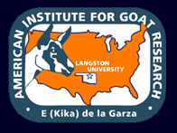 Goat head over Oklahoma map labeled Langston University; border reads American Institute for Goat Research and E (Kika) de la Garza
