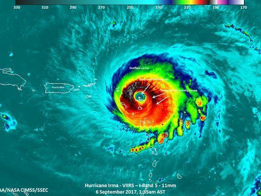 aerial heat map view of a hurricane