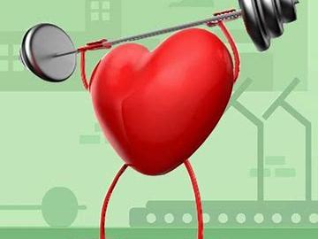 Red heart with arms and legs lifting a barbell