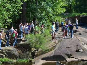 RCW students hiking at historic Yates Mill Pond