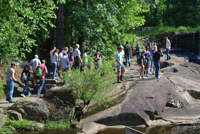 RCW students hiking at historic Yates Mill Pond
