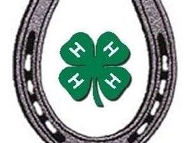 U-shaped horseshoe surrounding a green four-leaf clover with a white "H" on each leaf
