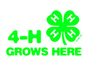 Green four-leaf clover with an "H" on each leaf and text 4-H GROWS HERE