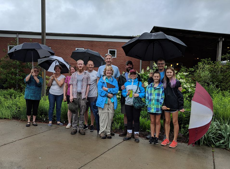 Cooperative Extension Agriculture Agent Debbie Roos gave a tour of her demonstration pollinator garden in the rain! 