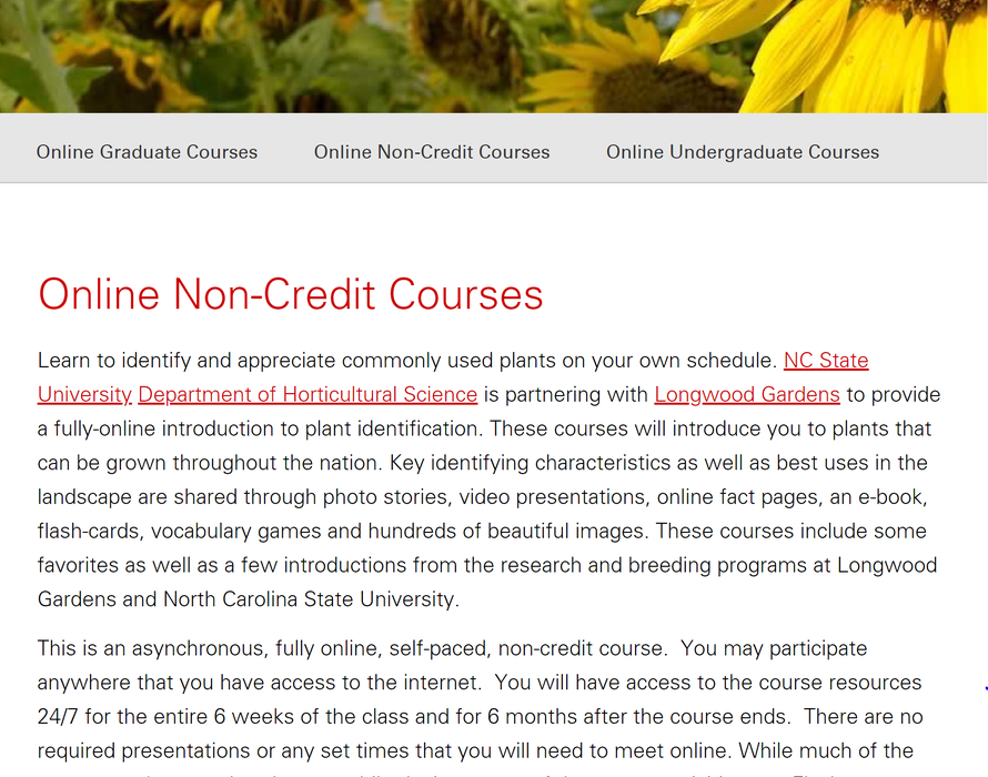 Horticultural courses screen shot image