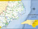 Map of North Carolina coastal routes showing highways and text "Coastal Routes To I-95"