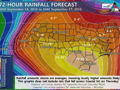 Hurricane Florence 72-Hour Rainfall Forecast Map as of September 14, 2018