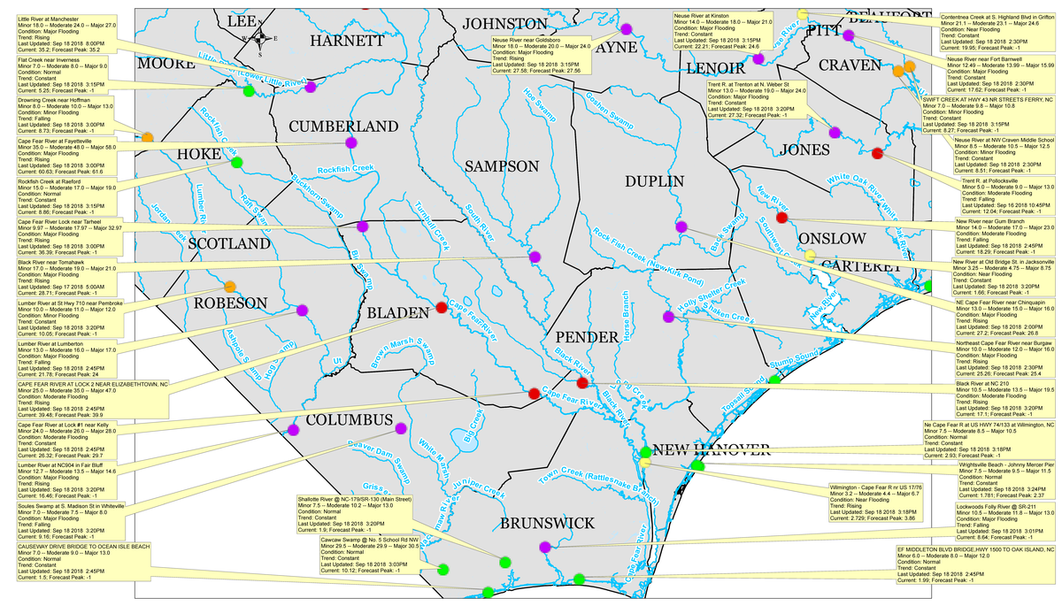 River Cresting Map for N.C._Hurricane Florence_9-18-18