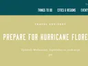 NC travel advisory header "Prepare for Hurricane Florence" with update date