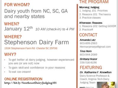DAIRY JUDGING 101 WORKSHOP — Jan 12 at Stephenson Dairy Farm; register http://bit.ly/SoutheastDairyJudging101