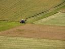 aerial shot of farmer tending to his fields