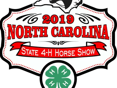 2019 North Carolina State 4-H Horse Show logo with horse head and four‑leaf clover