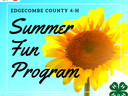 Sunflower and text: Edgecombe County 4-H Summer Fun Program on blue background