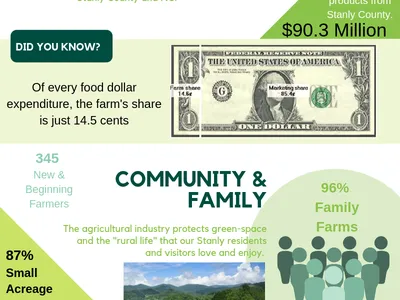 Infographic "AG IMPACTS STANLY COUNTY" — $90.3M value; 37% direct-to-consumer sales increase