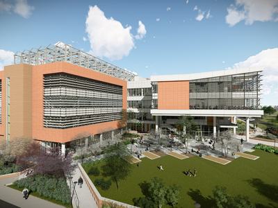 Artist rendering of the Plant Sciences Building on Centennial Campus at NC State University in Raleigh, North Carolina