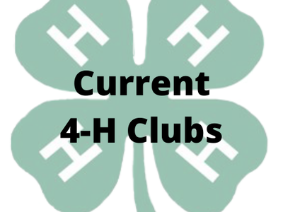 Green four-leaf clover with white H on each leaf; text "Current 4-H Clubs" and "18 USC 707"