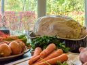 turkey with herbs on counter