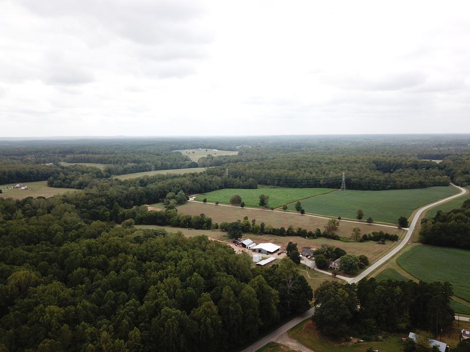 Aerial view of McKee Cedar Creek Farm in Rougemont, NC