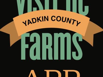 VISIT NC FARMS logo with YADKIN COUNTY banner and the word APP