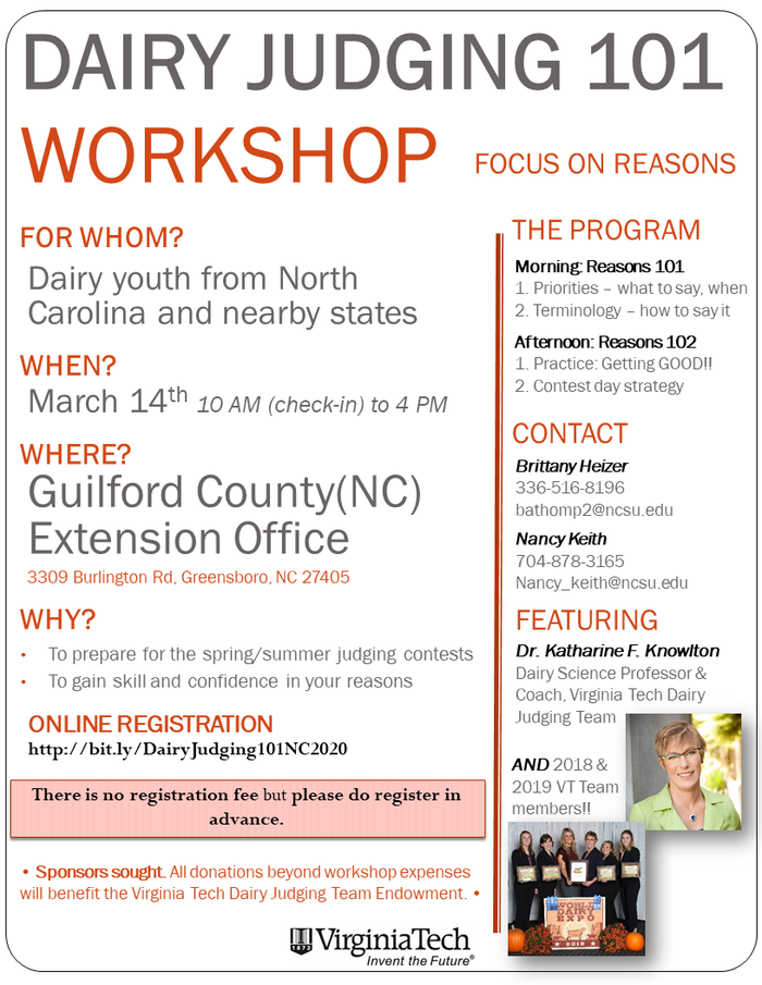 Event details and registration for Dairy Judging 101!