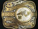 Belt buckle reading NC State 4-H Hippology Contest, 2020, Horseman of the Year, Junior.