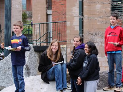 -H youth stop to pose on Appalachian State University’s campus after a geology field trip. Geologists spoke about their field’s work and education during a tour and hands-on laboratory activities.